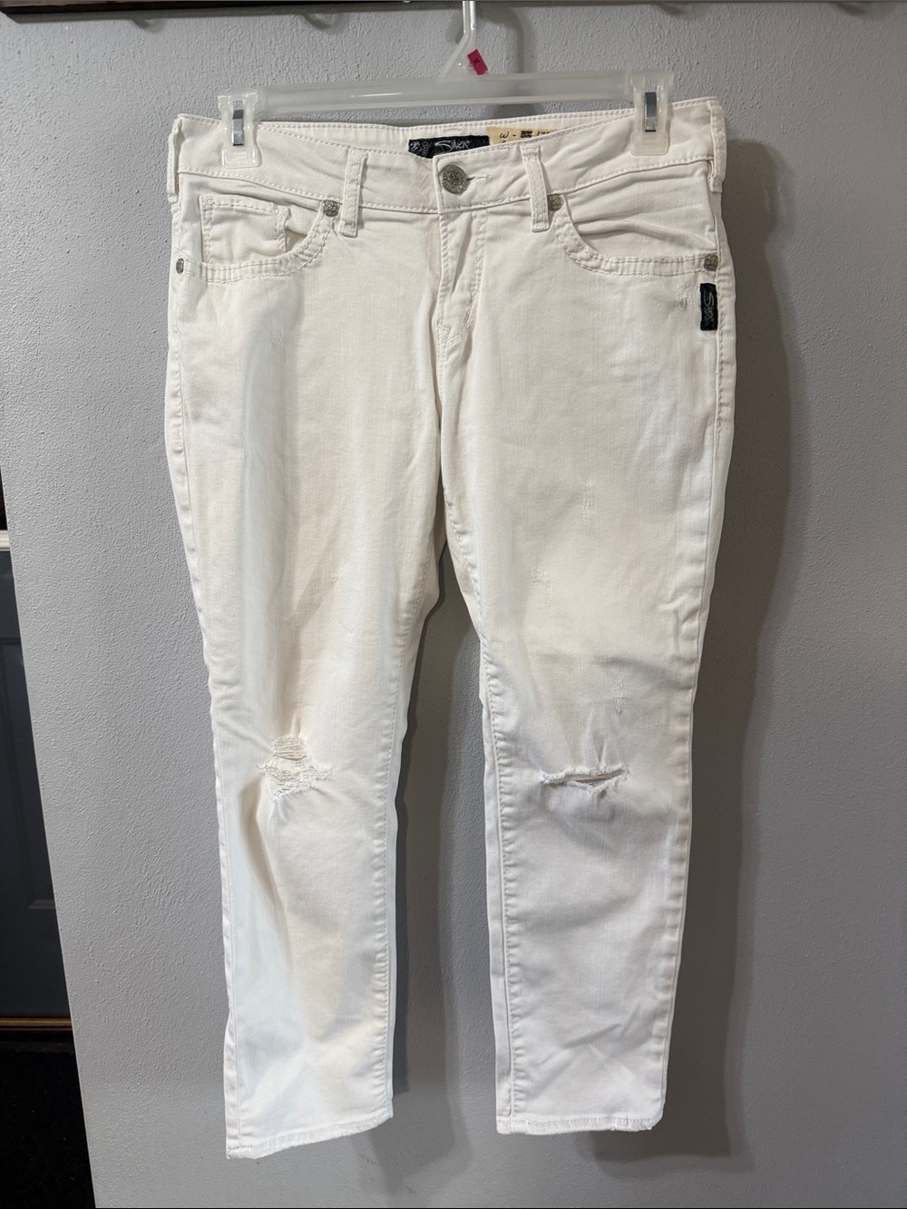 Silver Jeans White Skinny Distressed Women's Ankle Jeans